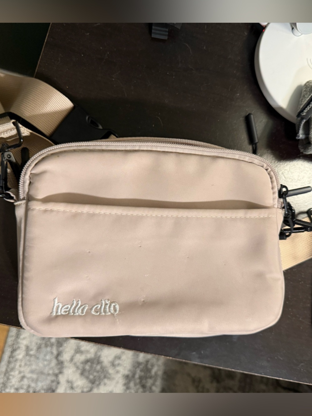 hello Clio Embroidered Crossbody Bag in Light Beige